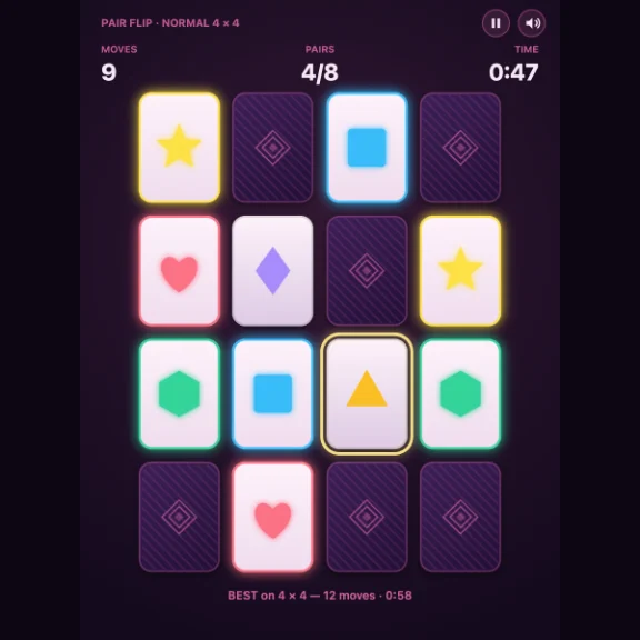 Pair Flip — Find every pair in the fewest moves