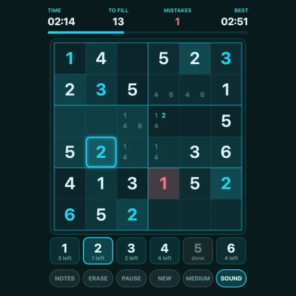 Sudoku Sixes — Sudoku that fits a coffee break